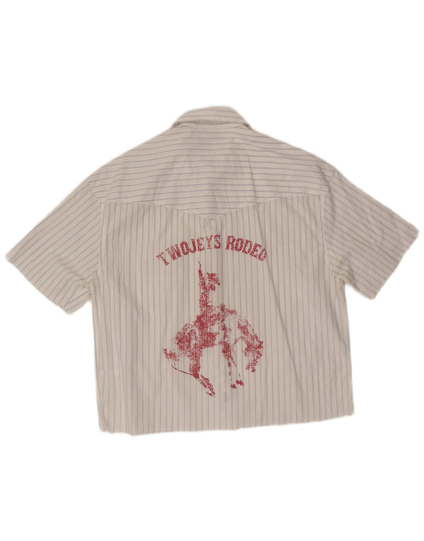 Zara Camisa masculina gráfica de manga curta médio algodão listrado branco