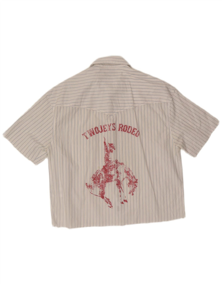 Zara Camisa masculina gráfica de manga curta médio algodão listrado branco