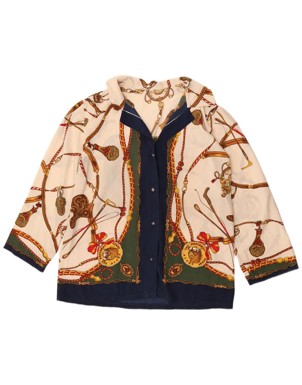 Blusa feminina vintage de equitação UK 14 grande multicolorida