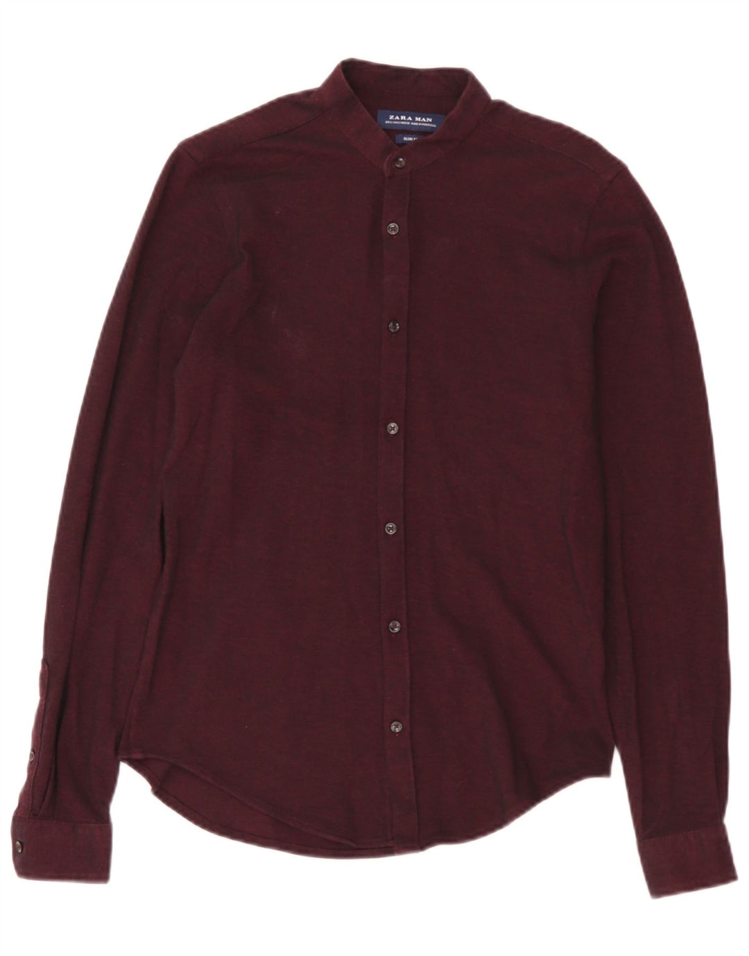Camisa masculina Zara Slim Fit pequena de algodão marrom
