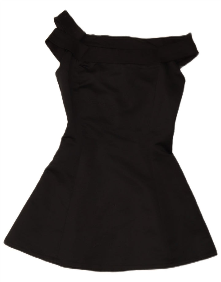 Mini vestido vintage feminino sem ombro UK 8 pequeno preto