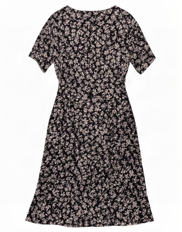 Vestido feminino Marks & Spencer A-Line UK 14 grande azul marinho floral viscose