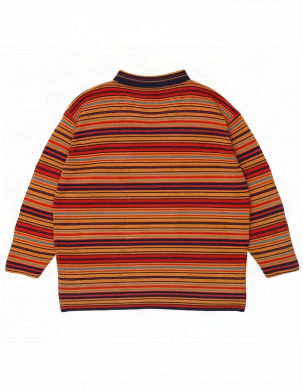 Suéter masculino vintage com decote em V, tamanho único, algodão listrado multicolorido