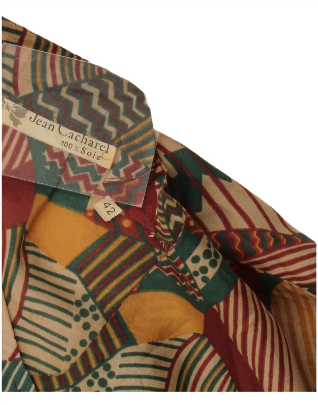 Camisa feminina vintage blusa IT 42 média multicolorida geométrica