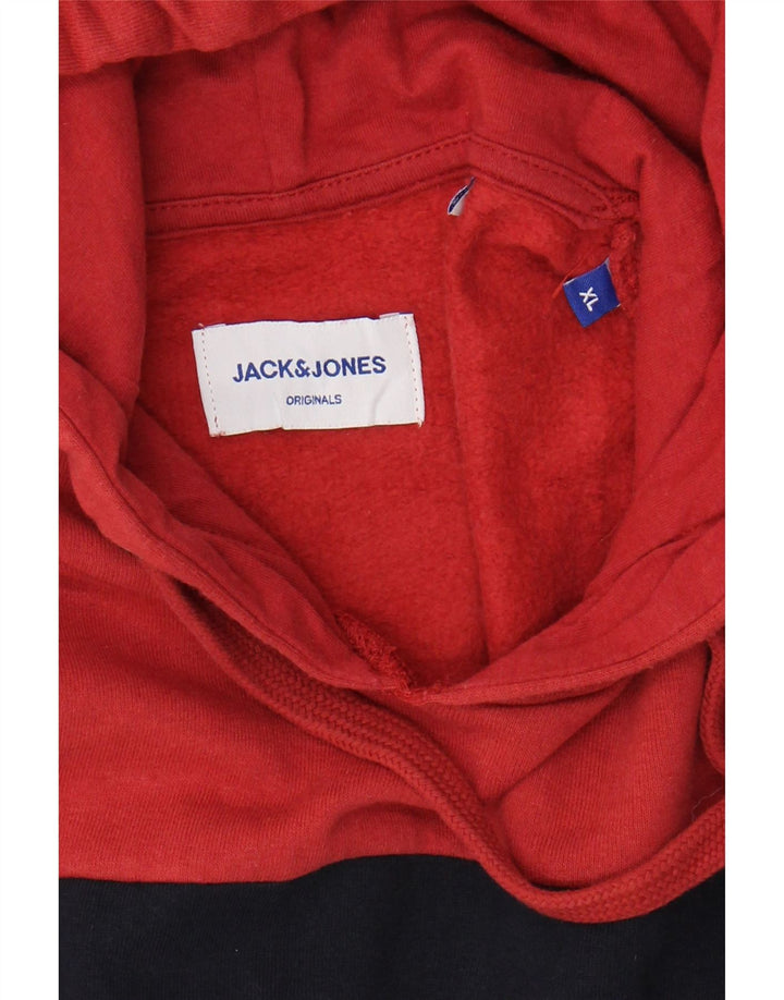 JACK & JONES Mens Hoodie Jumper XL Red Colourblock Cotton Vintage Jack & Jones and Second-Hand Jack & Jones from Messina Hembry 