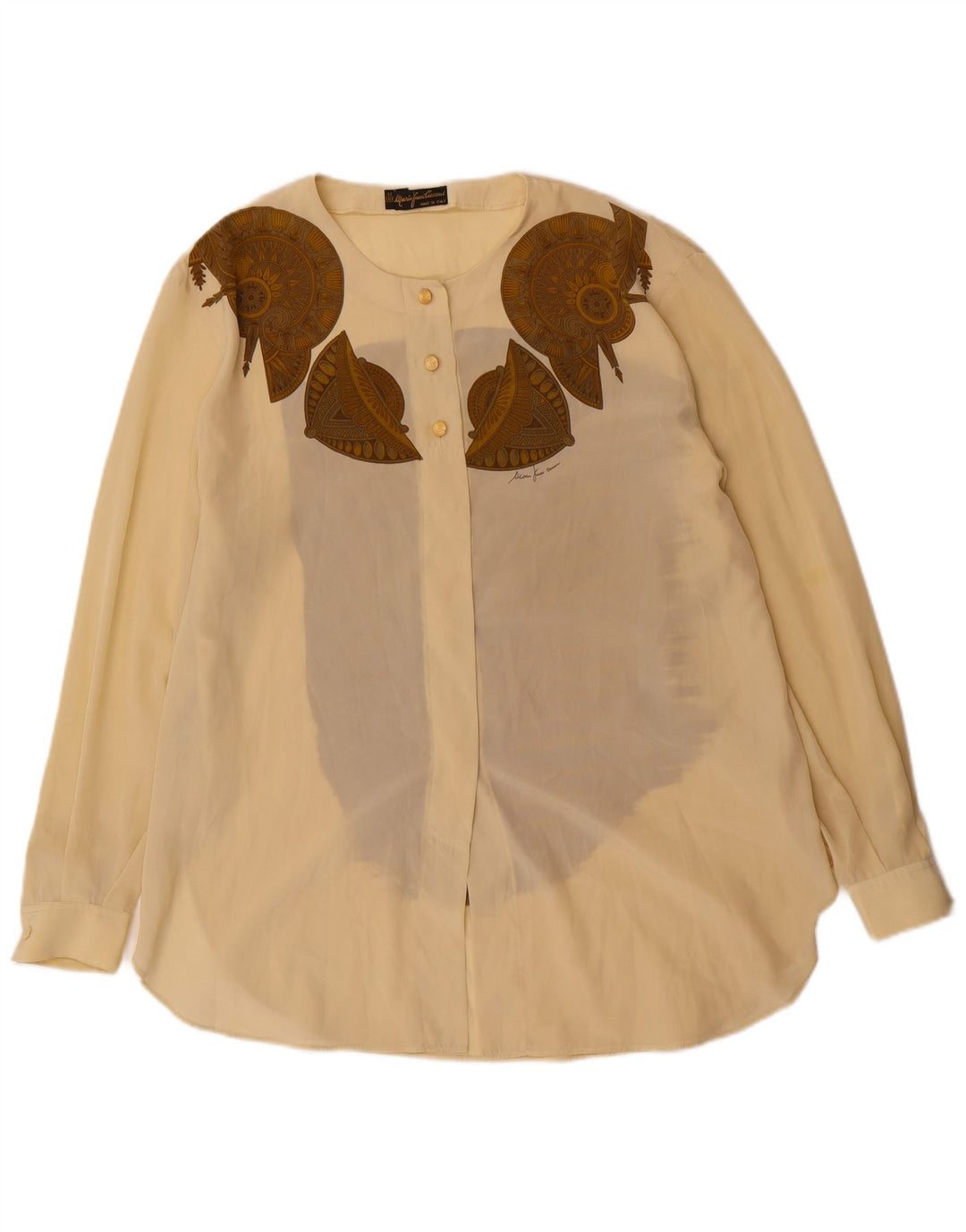 Blusa feminina Mario Pucci Cecconi com camisa gráfica gráfica IT 44 médio bege