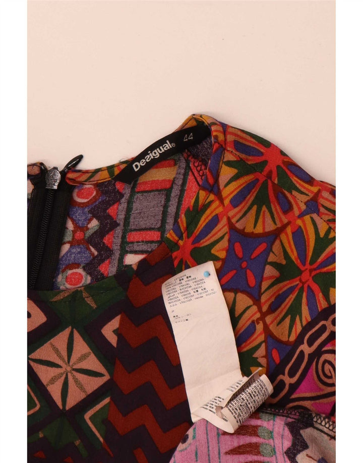 Desigual Vestido básico feminino manga 3/4 EU 44 XL patchwork multicolorido