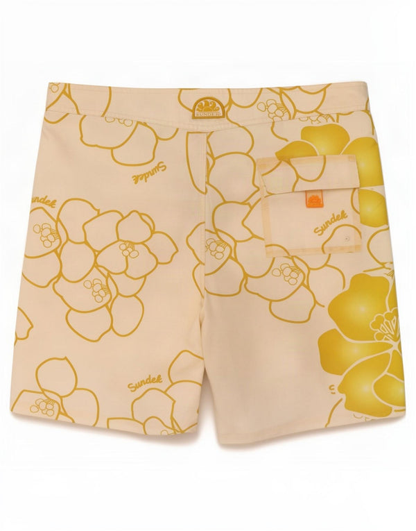 Sundek Mens Graphic Natação Shorts Médio Poliéster Floral Branco