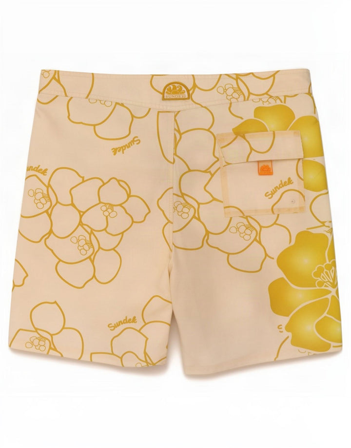 Sundek Mens Graphic Natação Shorts Médio Poliéster Floral Branco