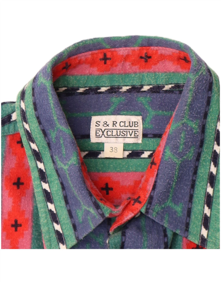 Camisa masculina de flanela VINTAGE tamanho 38 algodão listrado azul médio