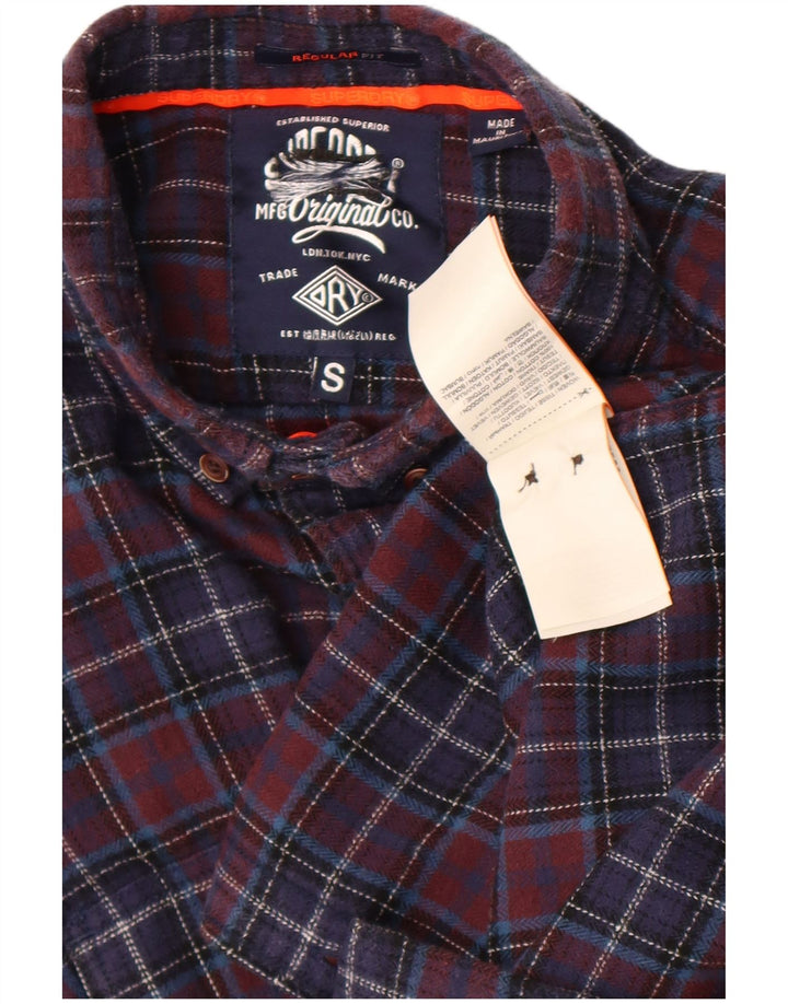 Camisa masculina de flanela Superdry Regular Fit pequena algodão xadrez azul marinho