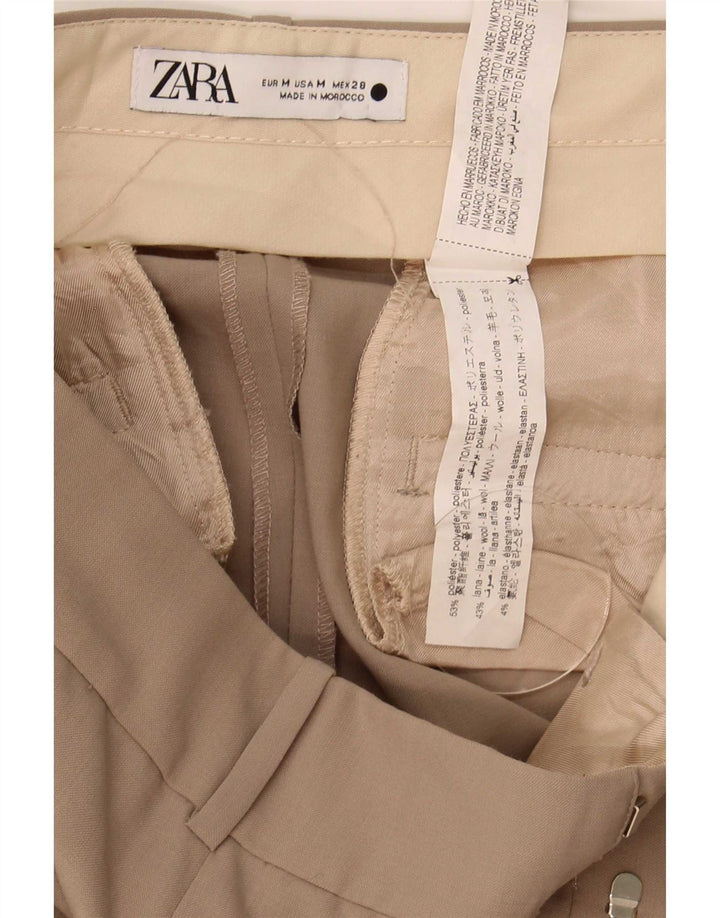 Zara Calça feminina de terno cônico médio W28 L30 poliéster bege