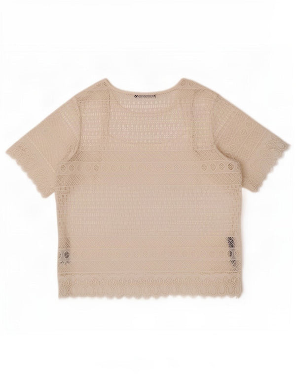 Blusa feminina de crochê Marks & Spencer UK 18 XL algodão branco