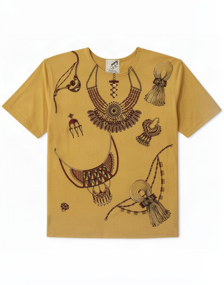 Camiseta feminina vintage com padrão abstrato gráfico Top IT 46 grande marrom