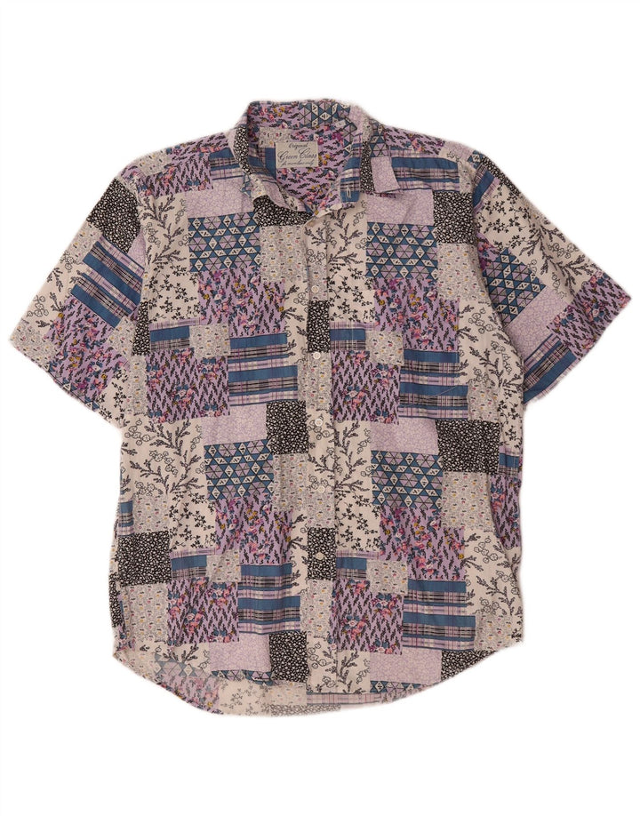 Camisa masculina vintage de manga curta grande algodão patchwork multicolorido