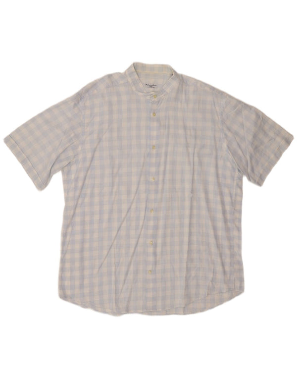 Camisa masculina VINTAGE de manga curta tamanho 18 45 2XL algodão xadrez azul