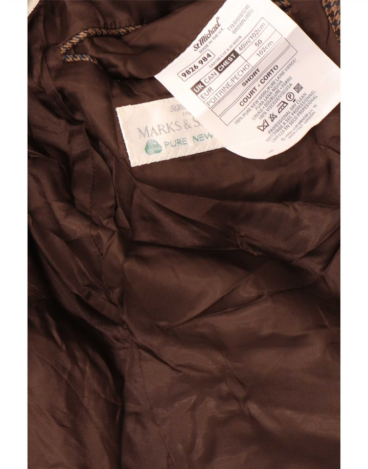 Jaqueta Blazer Curta Masculina Marks & Spencer UK 40 Médio Marrom Houndstooth