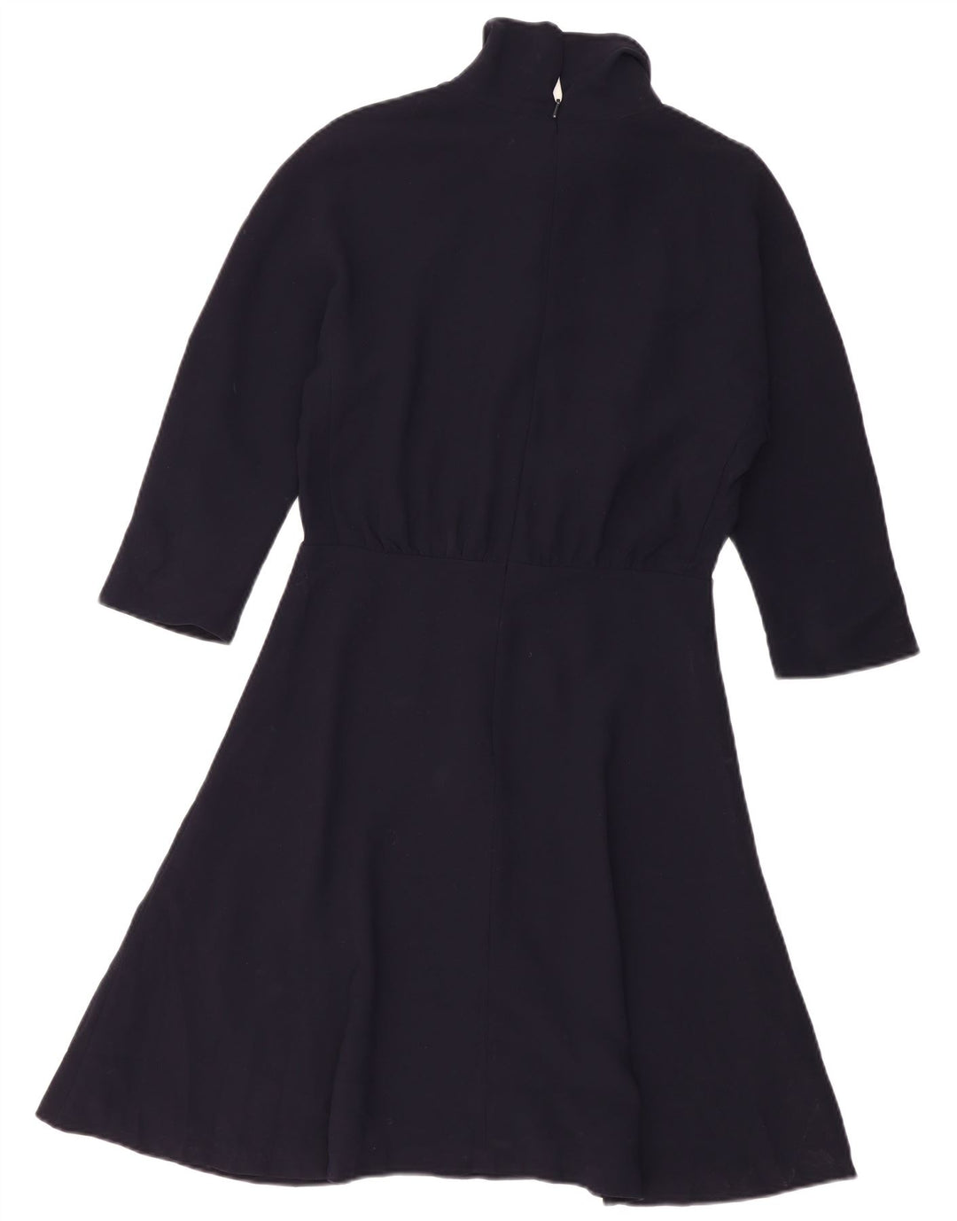 Vestido feminino Jigsaw manga 3/4 linha A UK 12 poliéster azul marinho médio