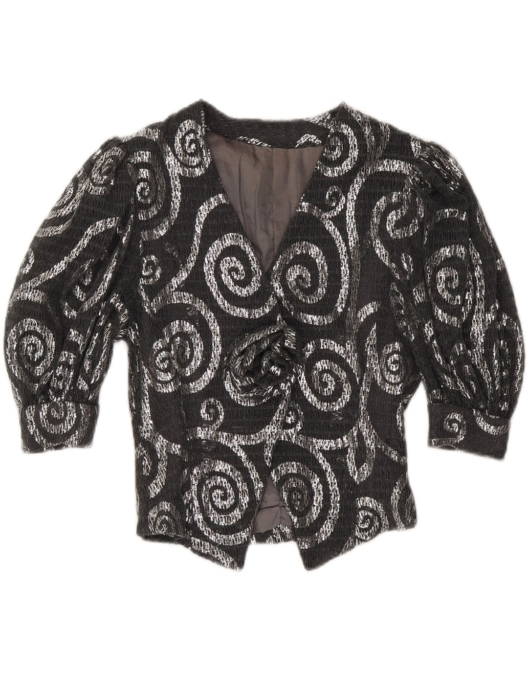 Jaqueta blazer feminina VINTAGE manga 3/4 UK 12 cinza médio Paisley