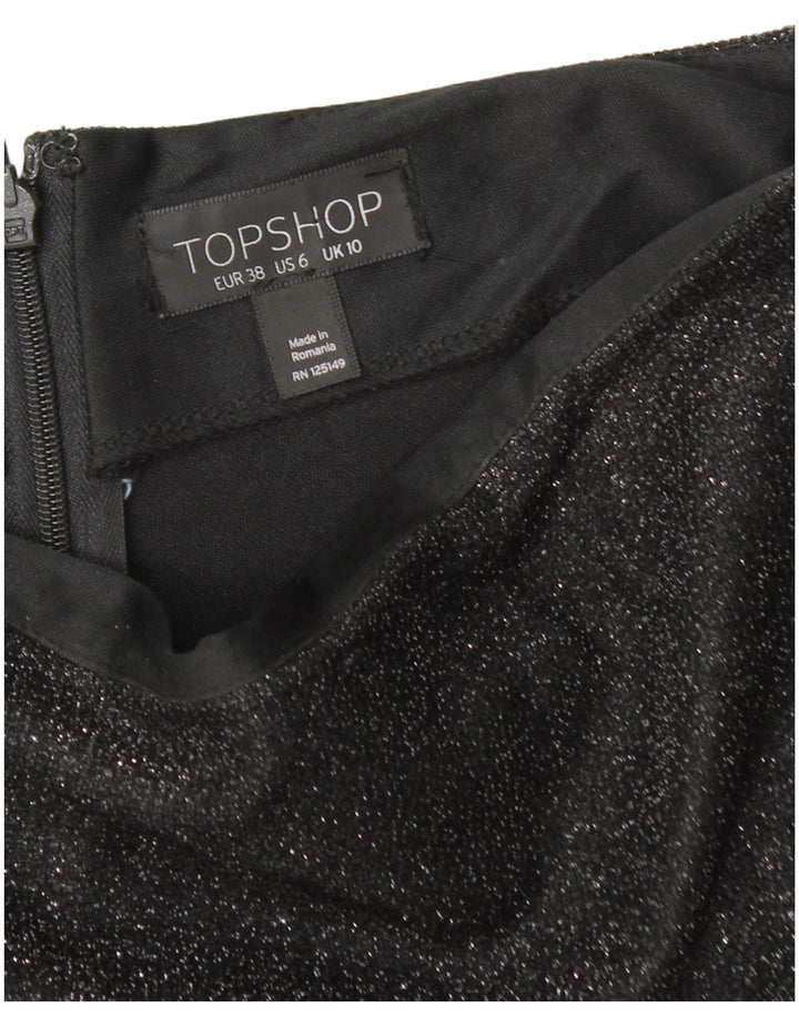 Minissaia feminina TOPSHOP Reino Unido 10 pequena W28 poliéster preto