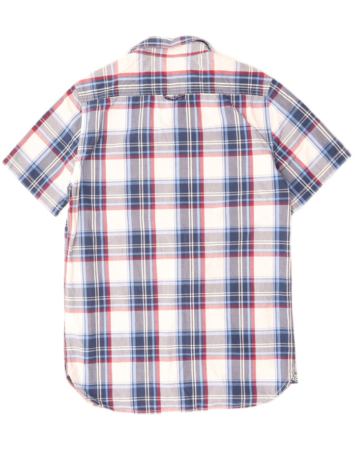 Camisa masculina de manga curta SUPERDRY grande algodão xadrez azul marinho