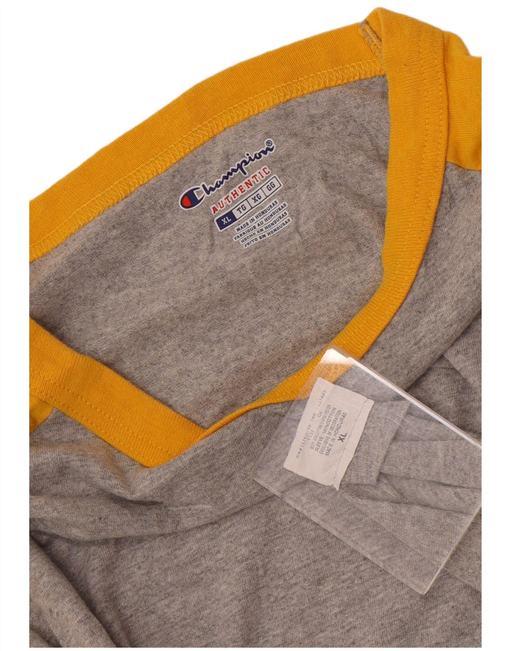 CHAMPION Camiseta masculina de manga comprida XL cinza colorblock algodão
