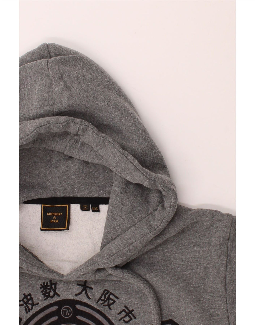SUPERDRY Mens Graphic Hoodie Jumper XS Grey Cotton Vintage Superdry and Second-Hand Superdry from Messina Hembry 