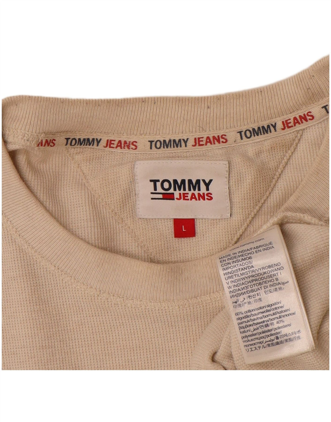 Tommy Hilfiger Top masculino de manga comprida grande algodão bege