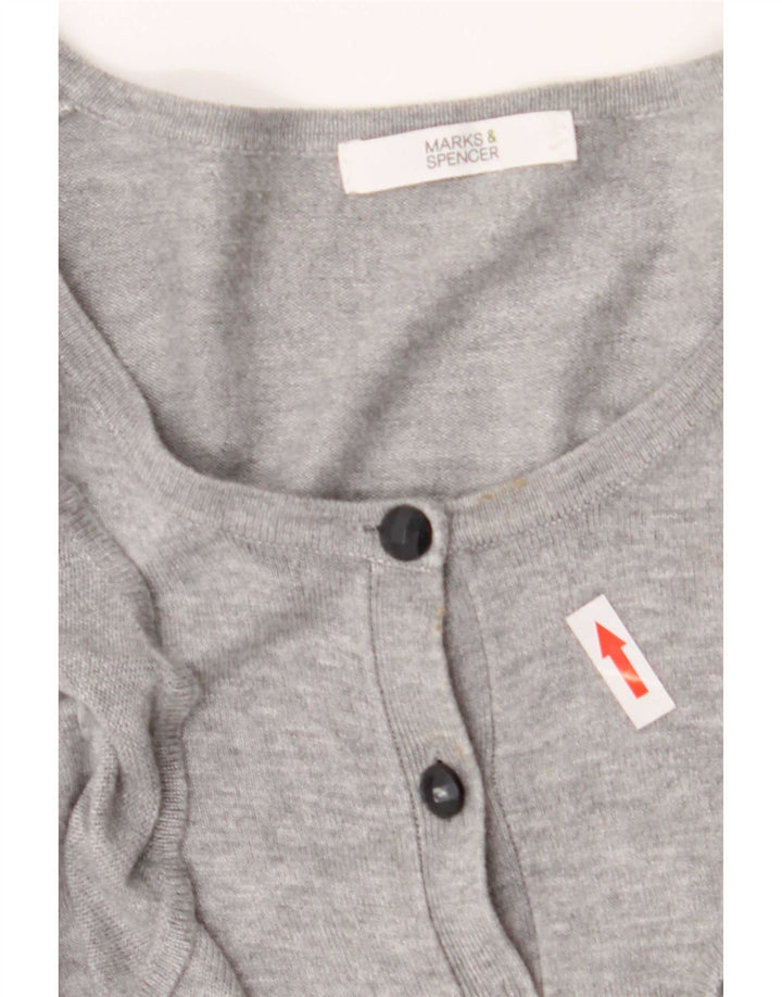 Suéter cardigã feminino com babados da Marks & Spencer UK 14 cinza médio manchado