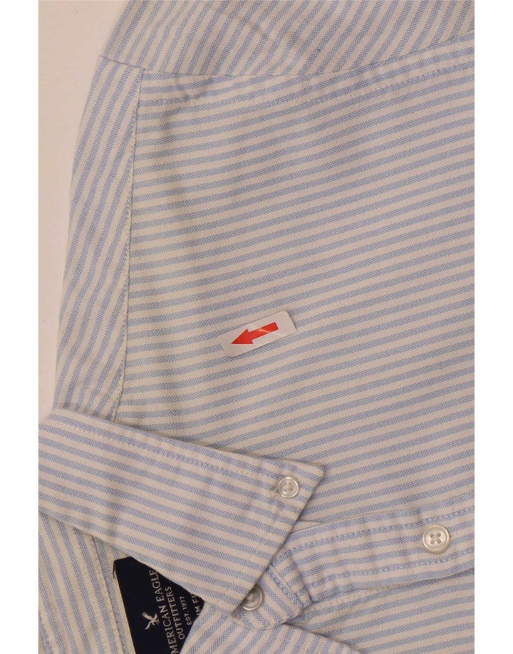 Camisa masculina American Eagle Slim Fit pequena listrada azul de algodão