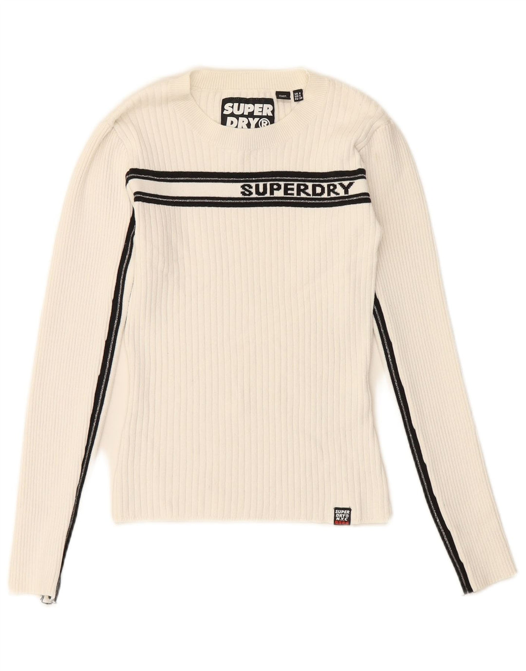 Suéter feminino SUPERDRY com gola redonda e listrado branco pequeno Reino Unido 8