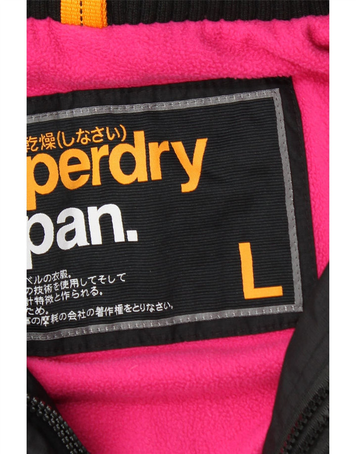 Jaqueta corta-vento feminina Superdry com capuz UK 14 grande nylon preto