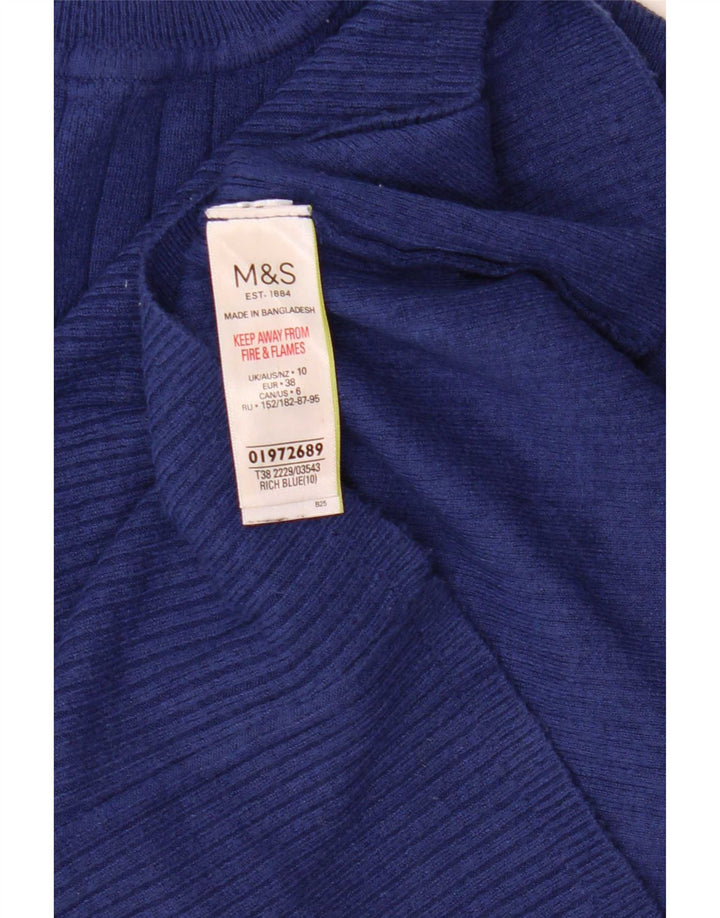 Suéter feminino Marks & Spencer com gola tartaruga e viscose azul pequena Reino Unido 10
