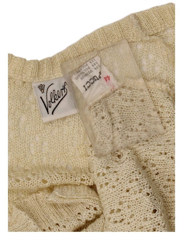 Suéter cardigã feminino vintage manga 3/4 IT 44 viscose bege médio