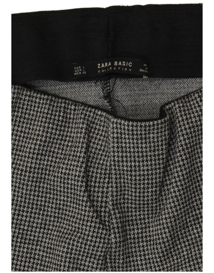 Zara Leggings Slim Fit Feminino Reino Unido 14 Grande Cinza Houndstooth