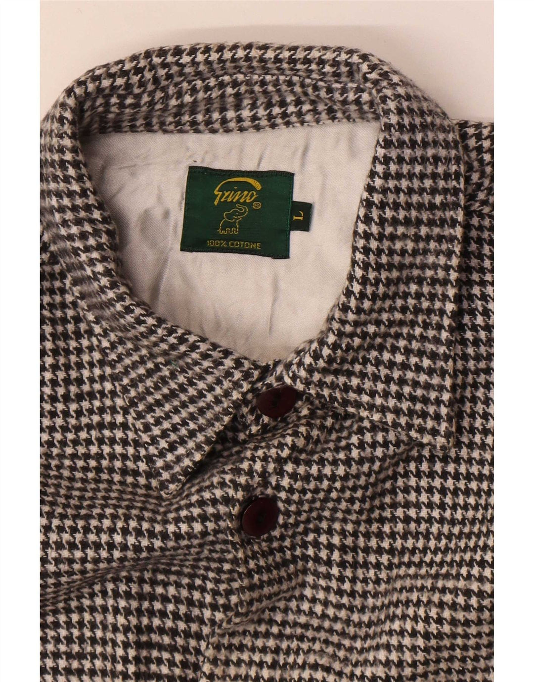 Camisa masculina vintage de flanela grande algodão preto Houndstooth
