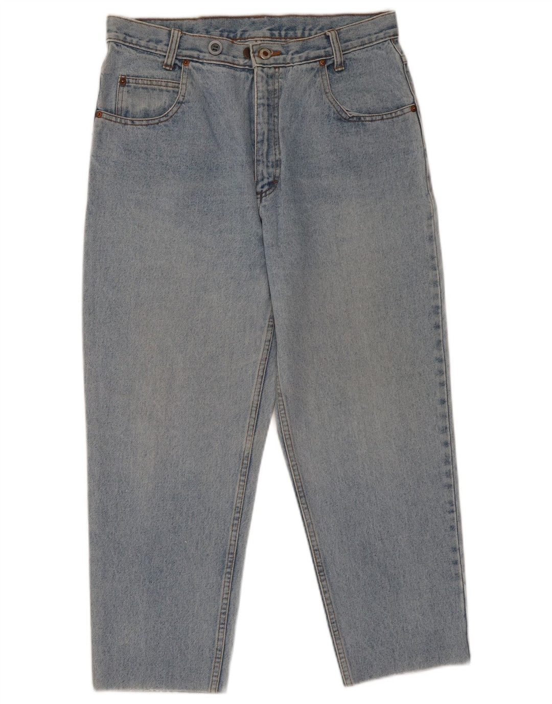 Jeans vintage feminino cortado cônico W32 L26 azul