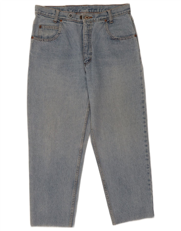 Jeans vintage feminino cortado cônico W32 L26 azul