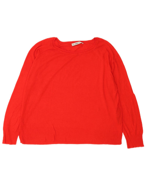 Suéter feminino Zara com gola canoa e viscose laranja grande Reino Unido 16