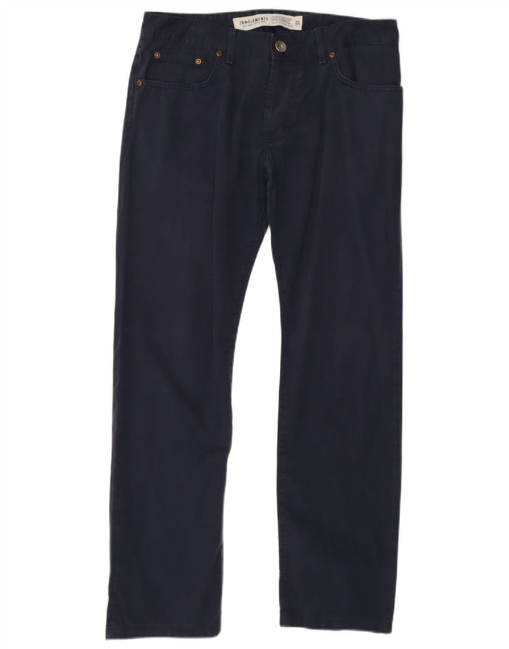 Calça feminina reta casual Zu Elements W34 L28 algodão azul marinho