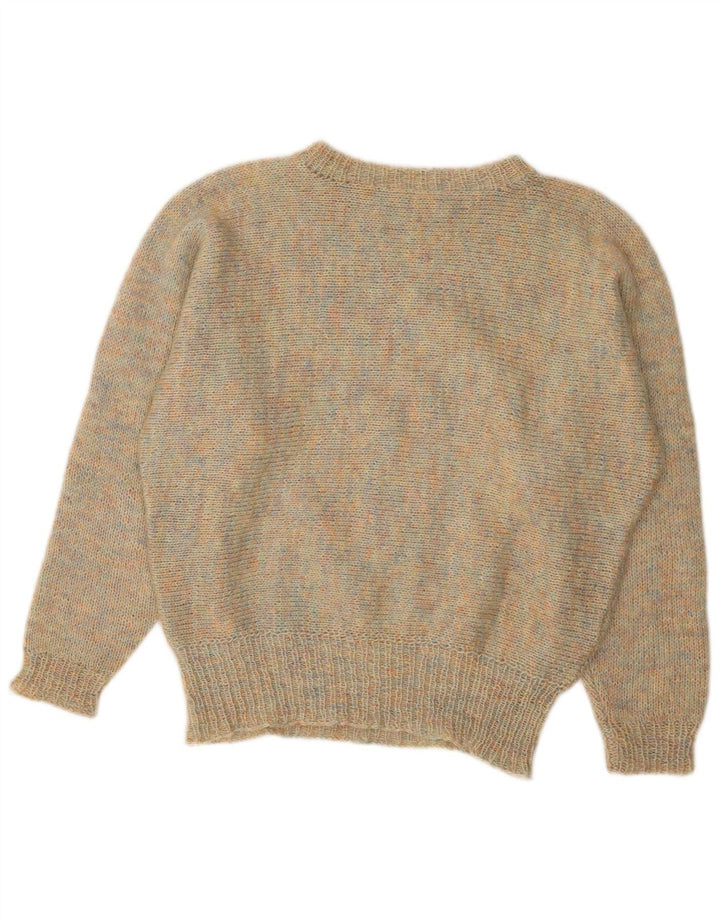 Suéter feminino VINTAGE com gola canoa Reino Unido 14 grande multicolorido manchado