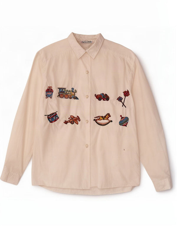 Camisa gráfica feminina Enara Camicece UK 16 grande branca