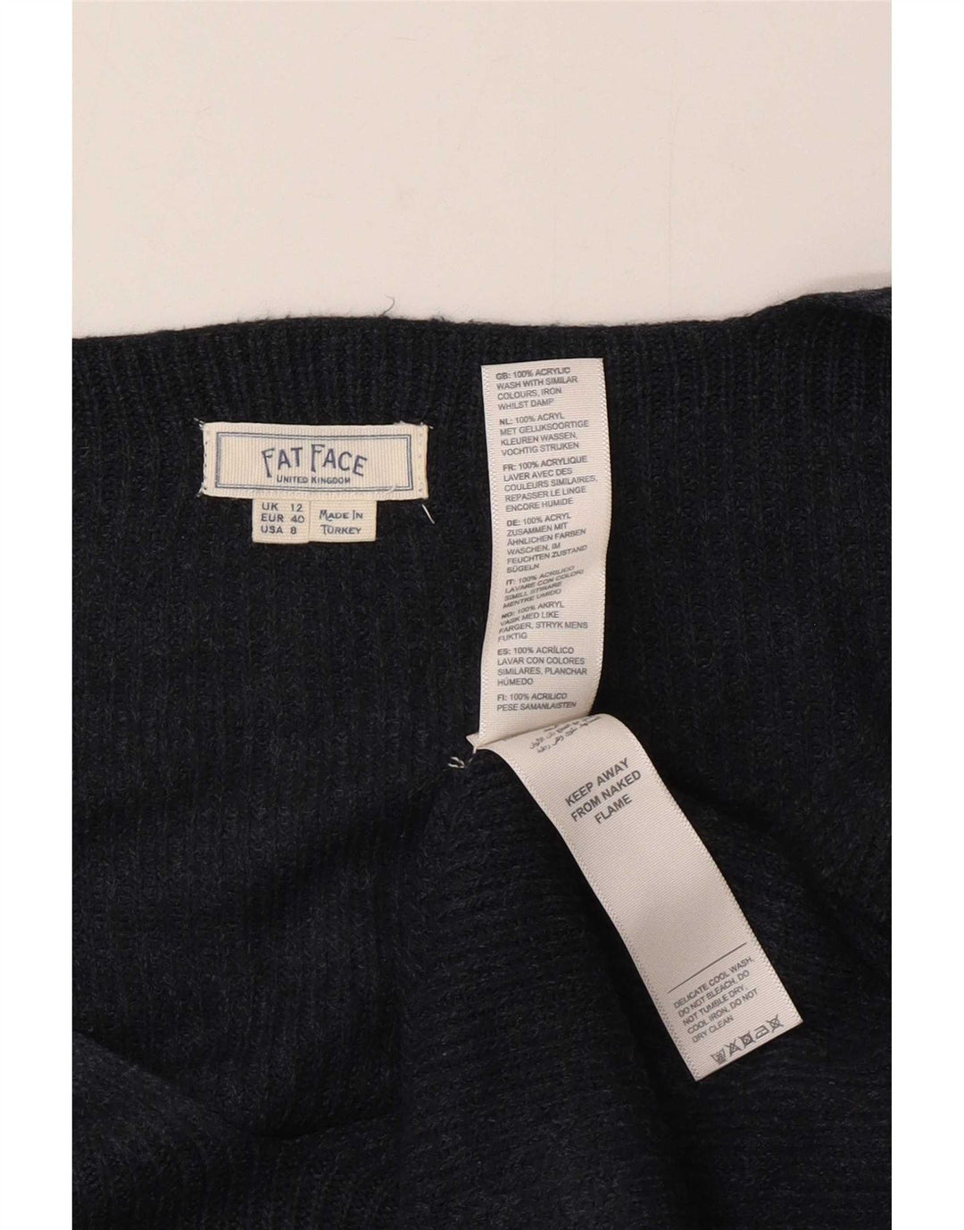 Suéter feminino Fat Face com decote em V grande Reino Unido 12 azul marinho médio