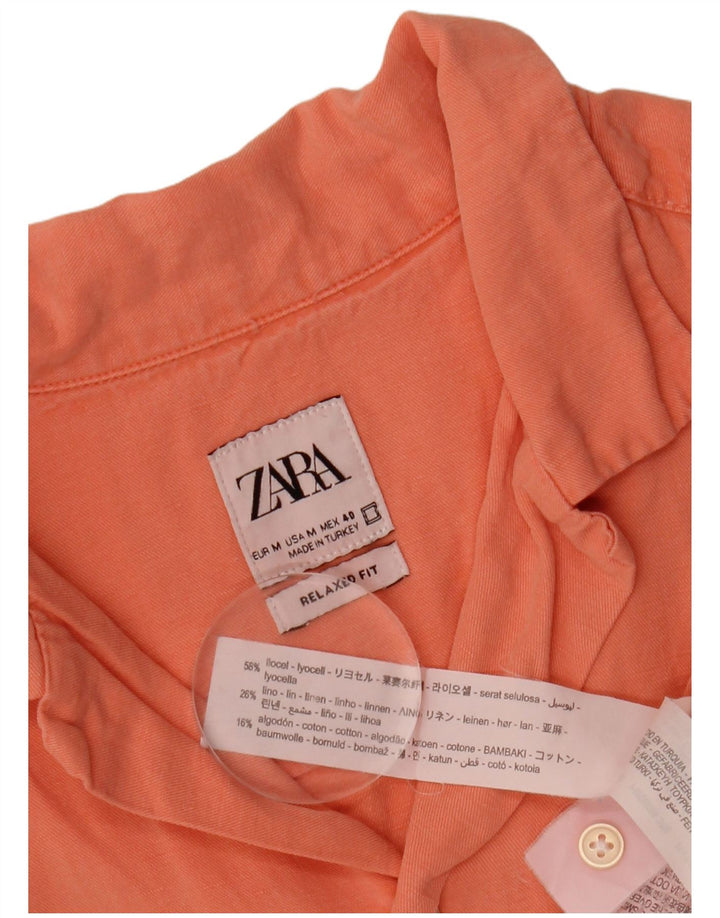 Camisa masculina ZARA de manga curta e ajuste relaxado médio laranja Lyocell
