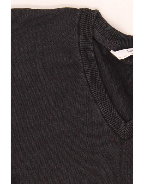 Suéter Marks & Spencer Boys com decote em V 15-16 anos algodão preto