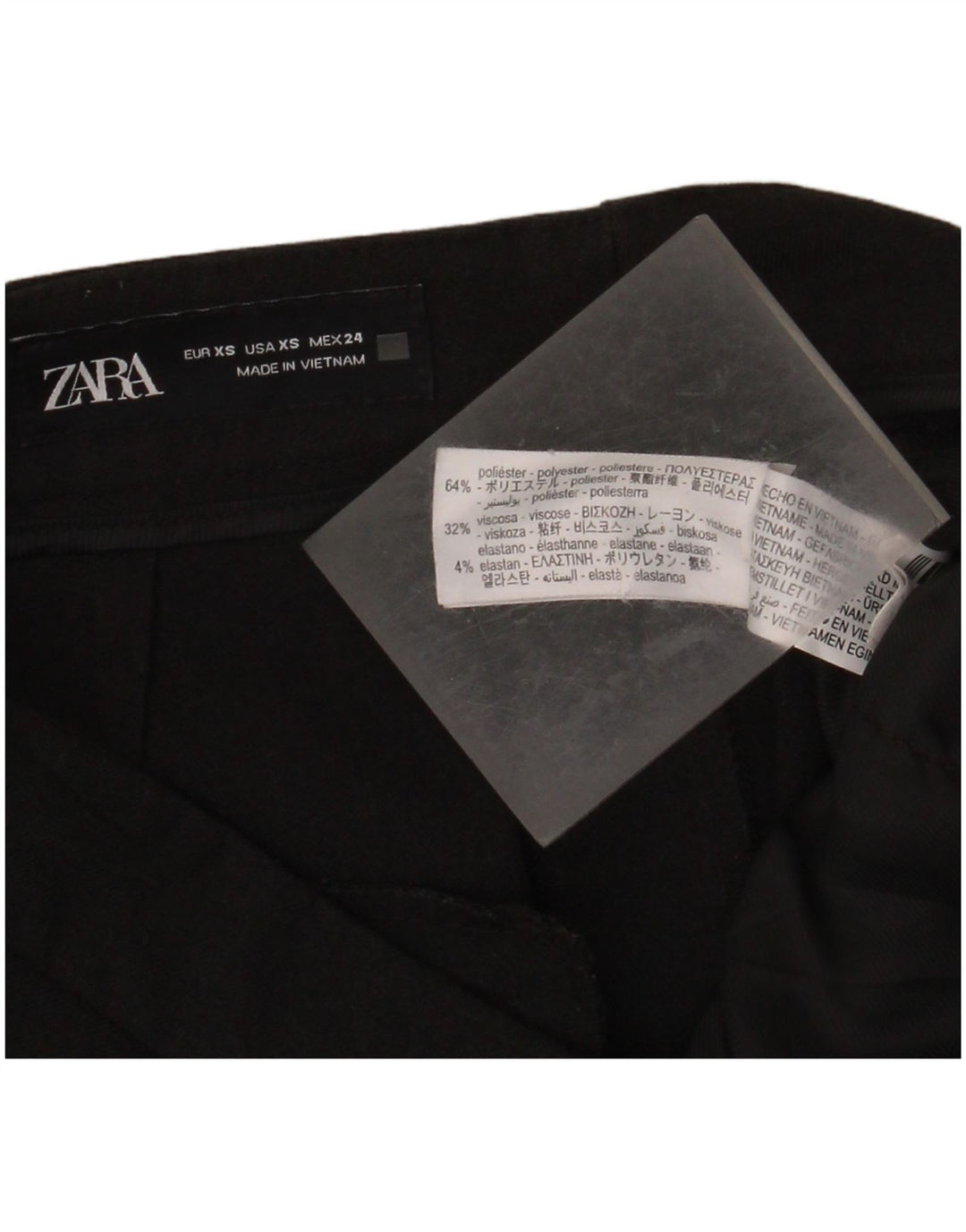 ZARA Calça feminina de terno cônico XS W24 L27 poliéster preto
