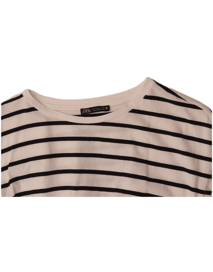 ZARA Womens Crop Top UK 8 Pequeno Algodão Listrado Branco