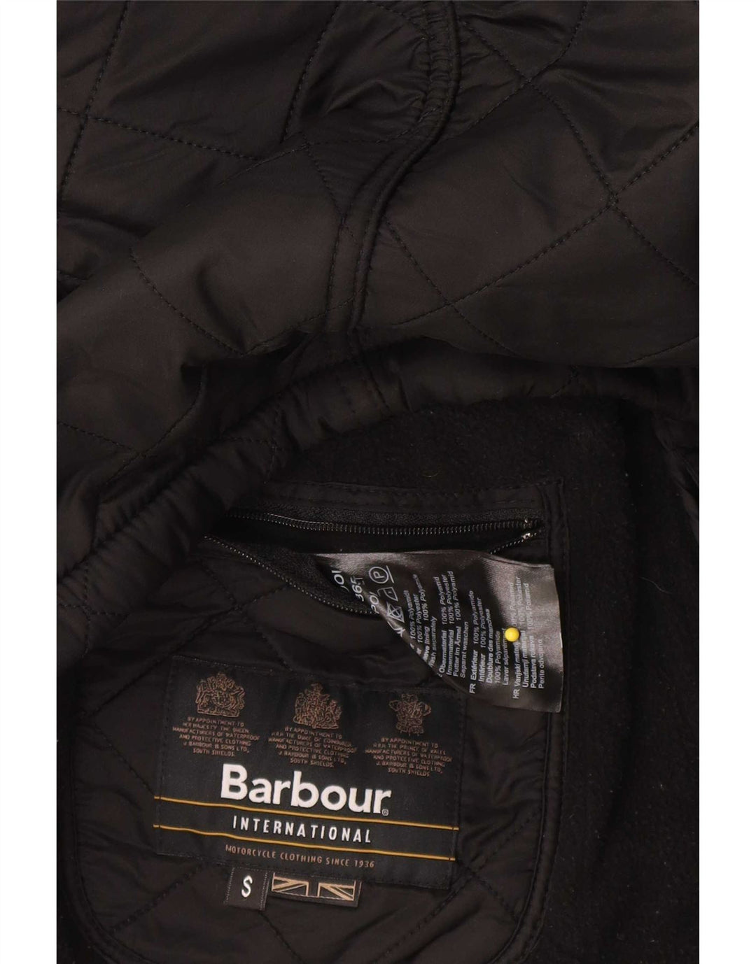 Jaqueta acolchoada masculina Barbour UK 36 poliéster preto pequeno