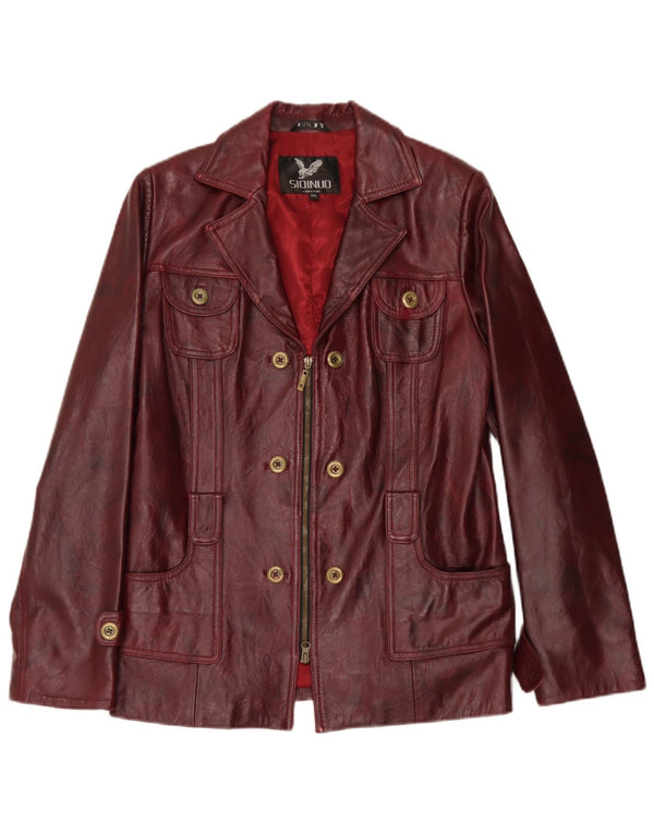 Jaqueta de couro feminina vintage Reino Unido 26 5XL Borgonha