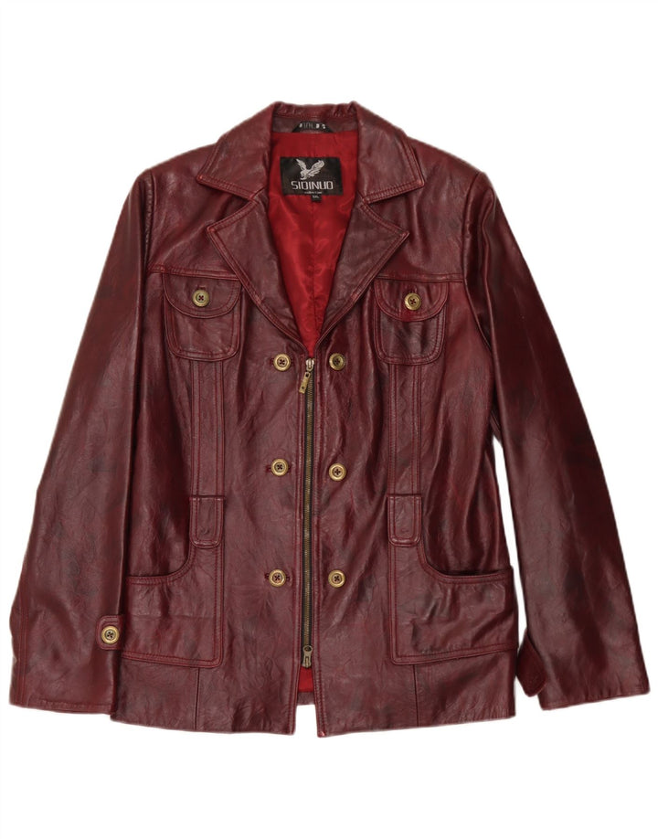 Jaqueta de couro feminina vintage Reino Unido 26 5XL Borgonha
